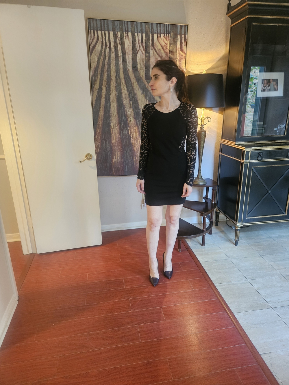 Parker Black Lace-Sleeve Mini Dress